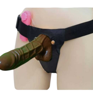 Vibrating Hollow Strap On Dildo With Soft Belt Brown